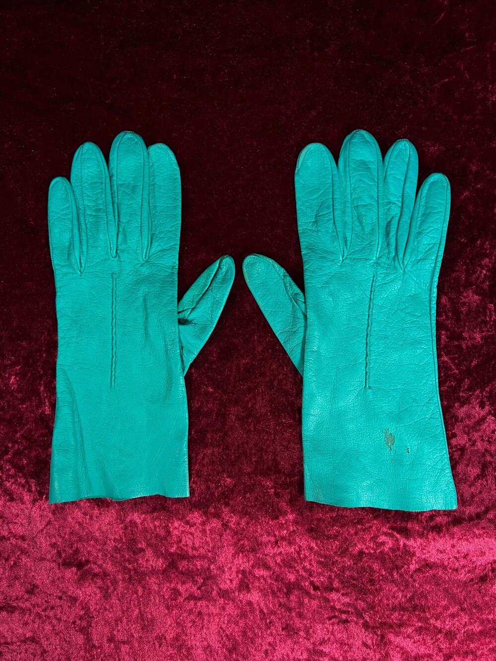 Vintage Genuine Leather Wrist Gloves - Four-Button Teal Pair Italian Accessory